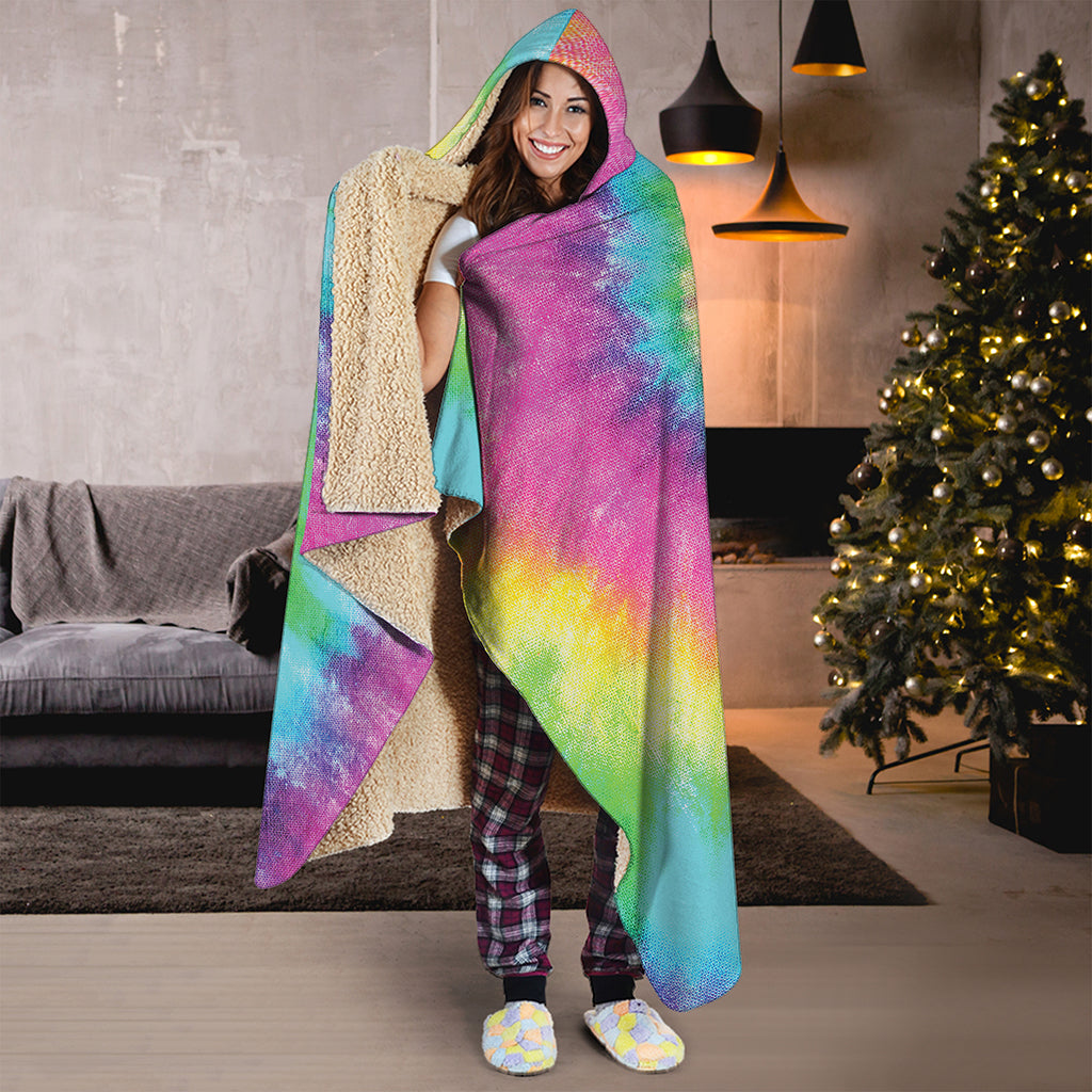 Bright Spiral Tie Dye Print Hooded Blanket