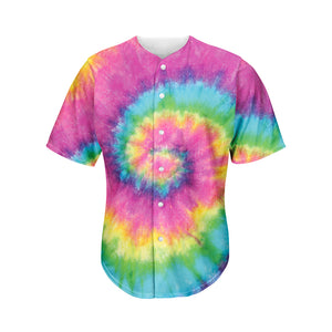 Bright Spiral Tie Dye Print Men's Baseball Jersey