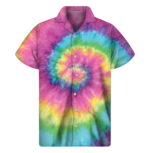 Bright Spiral Tie Dye Print Men's Short Sleeve Shirt