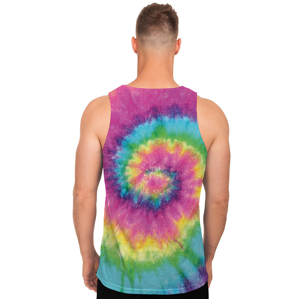 Bright Spiral Tie Dye Print Men's Tank Top
