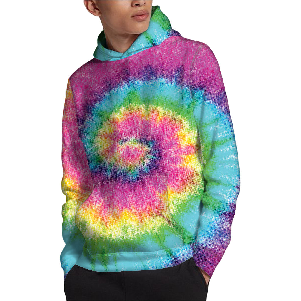 Bright Spiral Tie Dye Print Pullover Hoodie