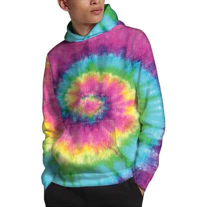 Bright Spiral Tie Dye Print Pullover Hoodie