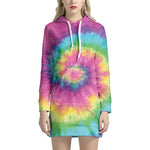 Bright Spiral Tie Dye Print Pullover Hoodie Dress
