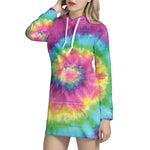 Bright Spiral Tie Dye Print Pullover Hoodie Dress
