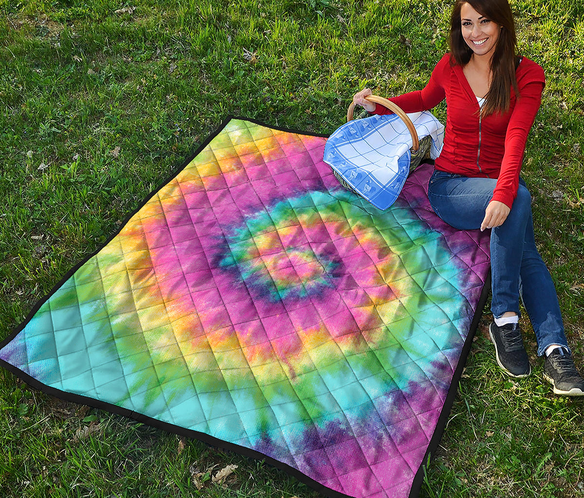 Bright Spiral Tie Dye Print Quilt