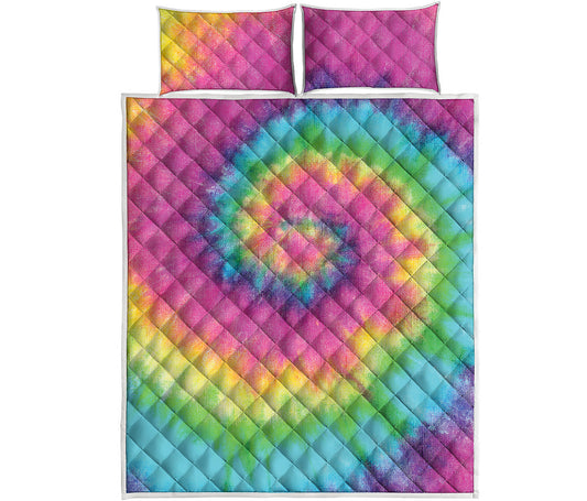 Bright Spiral Tie Dye Print Quilt Bed Set