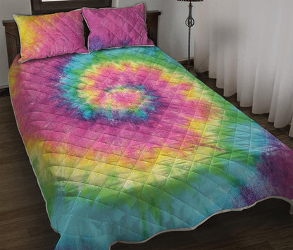 Bright Spiral Tie Dye Print Quilt Bed Set