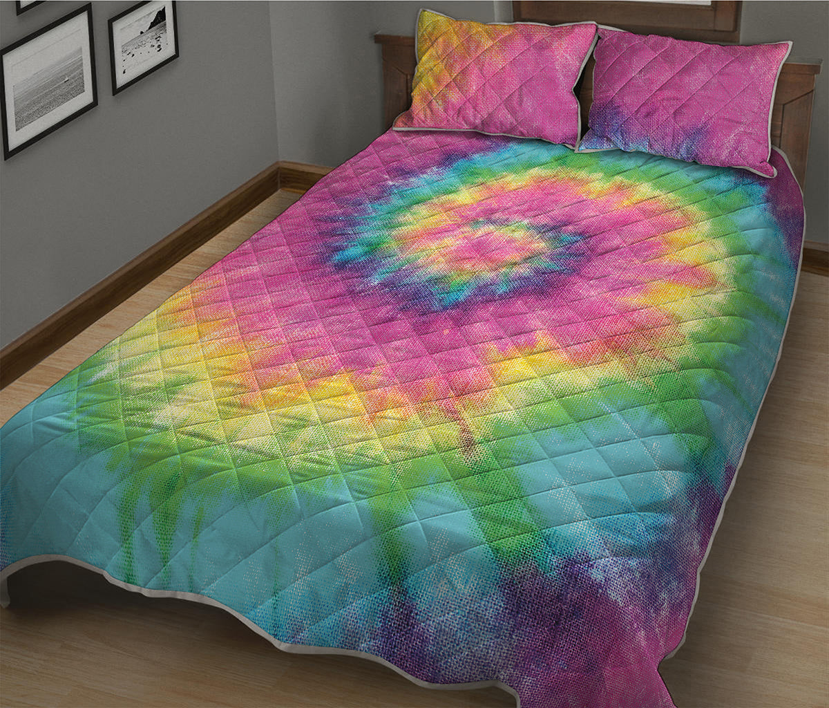 Bright Spiral Tie Dye Print Quilt Bed Set