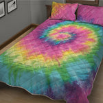 Bright Spiral Tie Dye Print Quilt Bed Set
