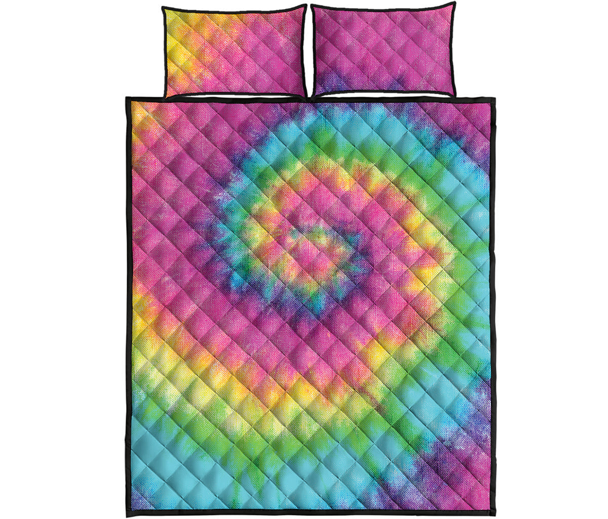 Bright Spiral Tie Dye Print Quilt Bed Set