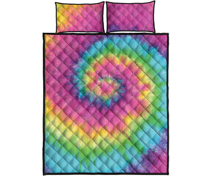 Bright Spiral Tie Dye Print Quilt Bed Set