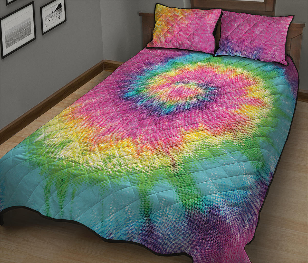 Bright Spiral Tie Dye Print Quilt Bed Set