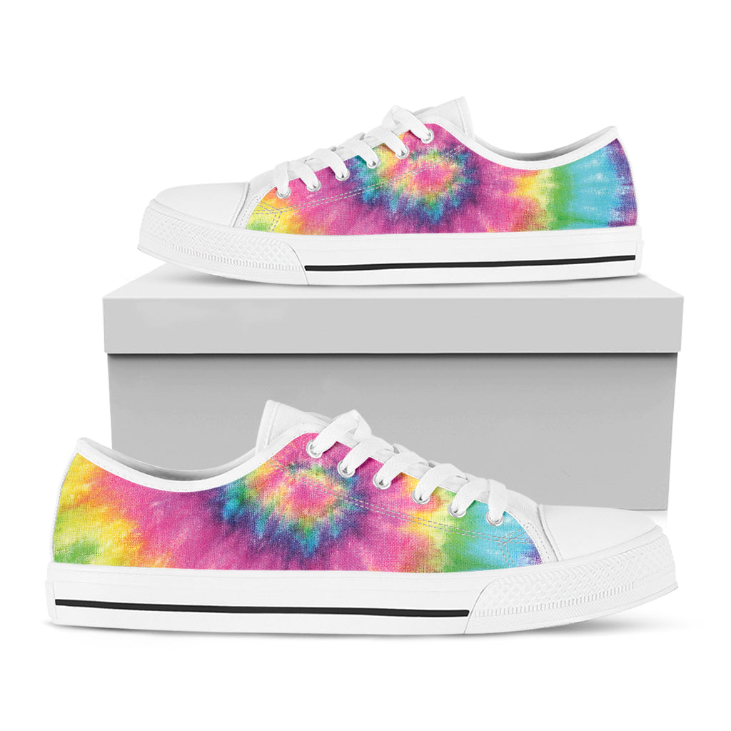 Bright Spiral Tie Dye Print White Low Top Shoes