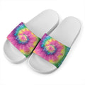 Bright Spiral Tie Dye Print White Slide Sandals