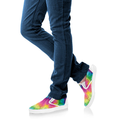 Bright Spiral Tie Dye Print White Slip On Shoes