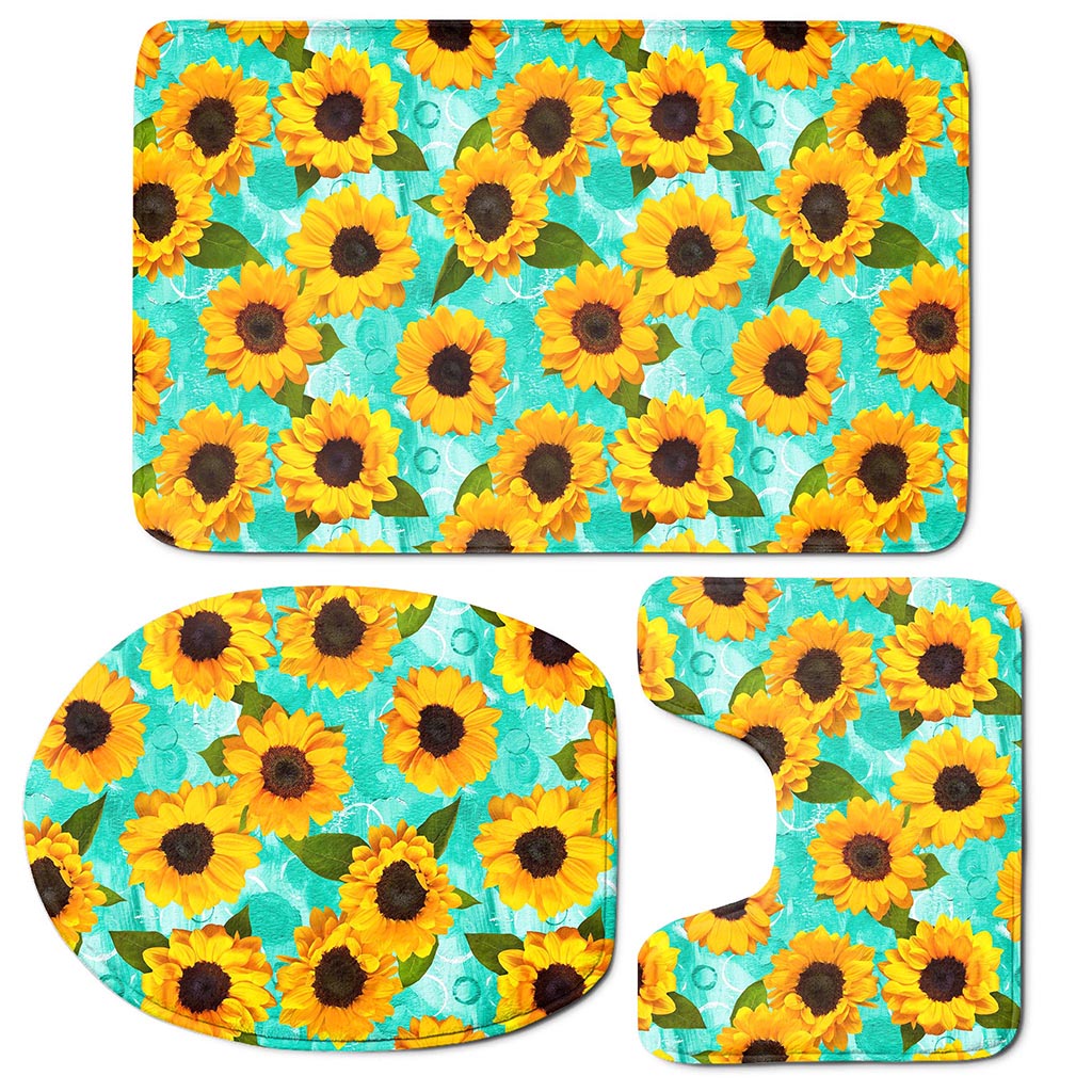 Bright Sunflower Pattern Print 3 Piece Bath Mat Set