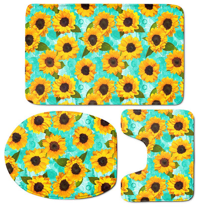 Bright Sunflower Pattern Print 3 Piece Bath Mat Set