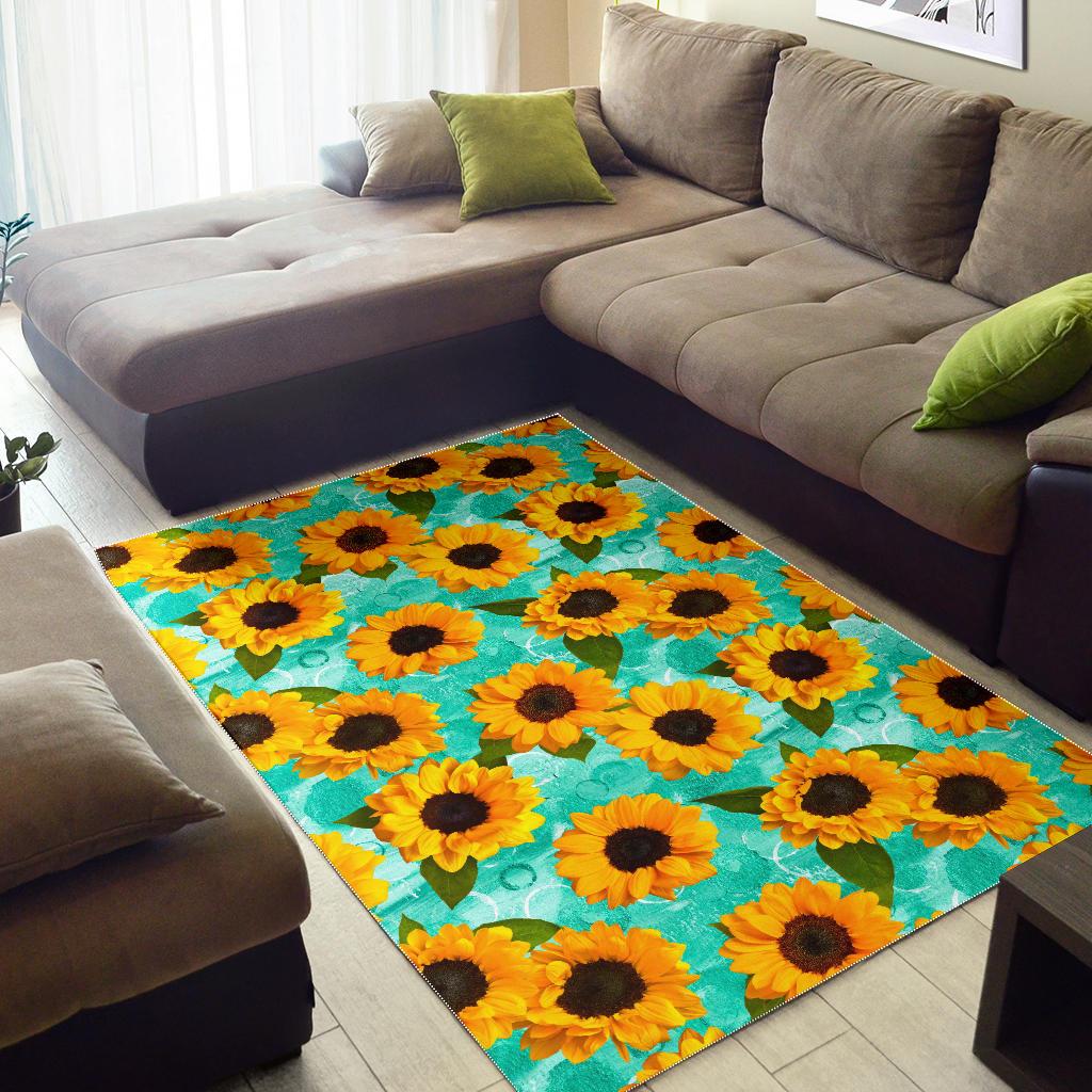 Bright Sunflower Pattern Print Area Rug GearFrost