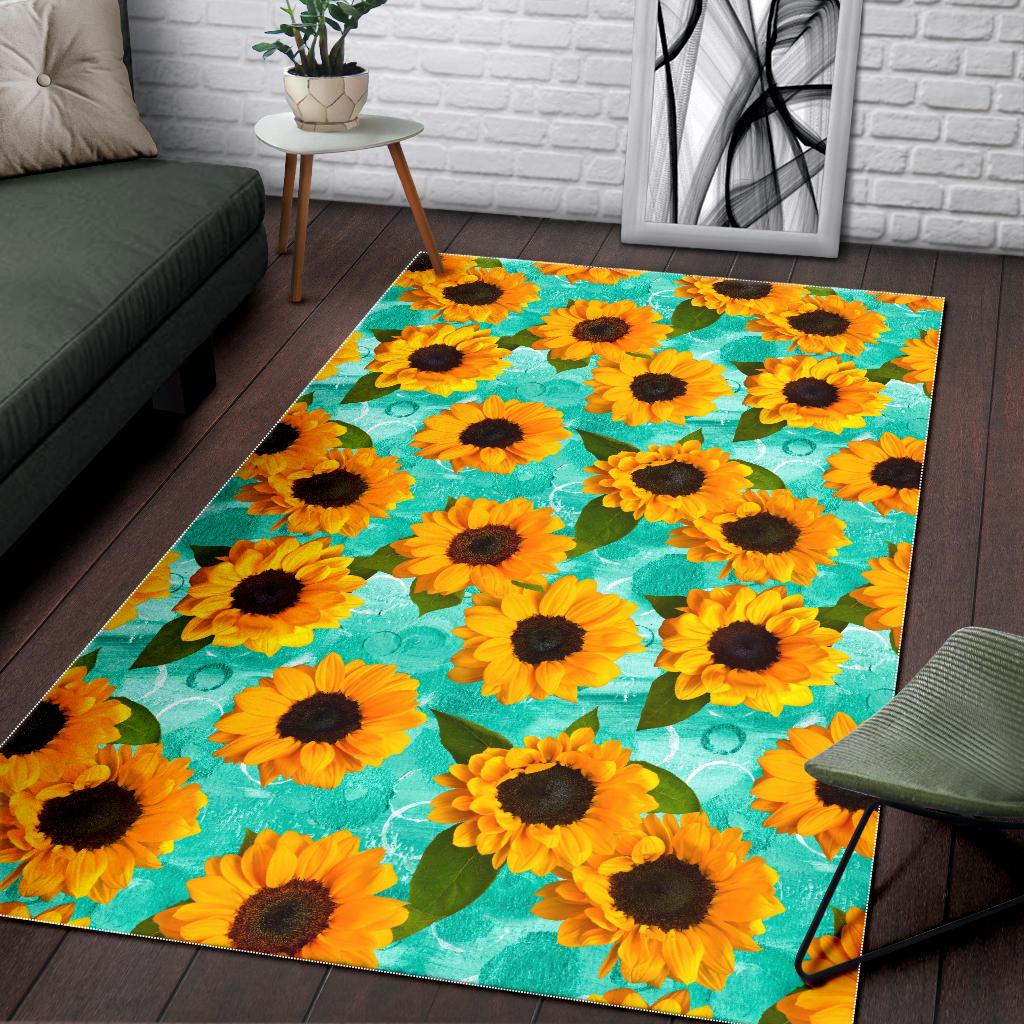 Bright Sunflower Pattern Print Area Rug GearFrost