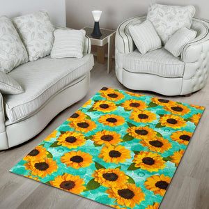 Bright Sunflower Pattern Print Area Rug GearFrost