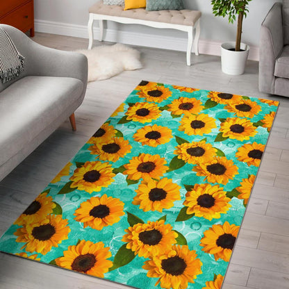 Bright Sunflower Pattern Print Area Rug GearFrost