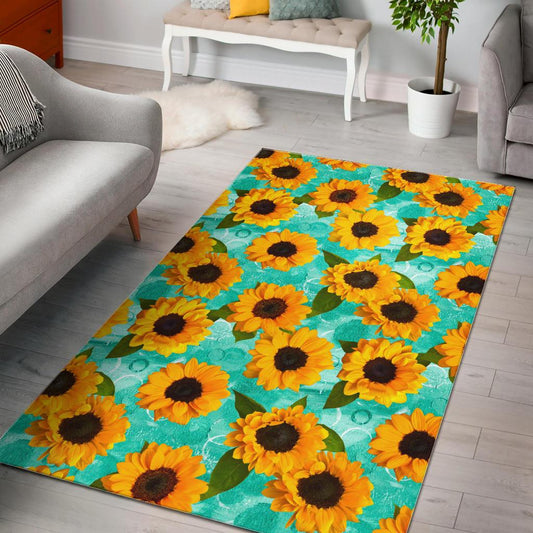 Bright Sunflower Pattern Print Area Rug GearFrost