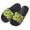 Bright Sunflower Pattern Print Black Slide Sandals