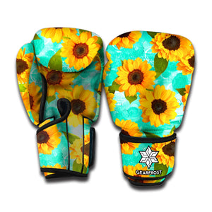 Bright Sunflower Pattern Print Boxing Gloves