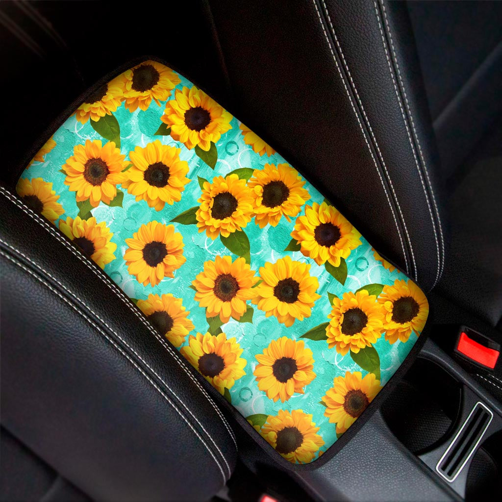 Bright Sunflower Pattern Print Car Center Console Cover