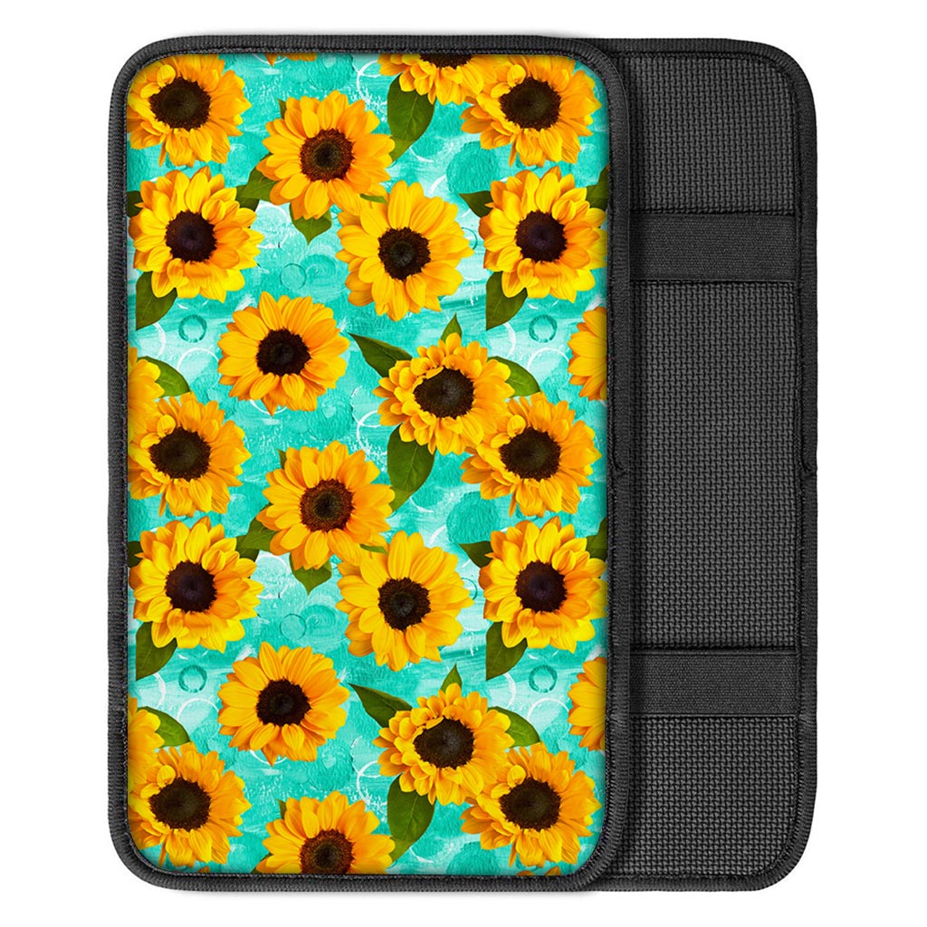 Bright Sunflower Pattern Print Car Center Console Cover