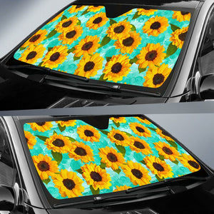 Bright Sunflower Pattern Print Car Sun Shade GearFrost