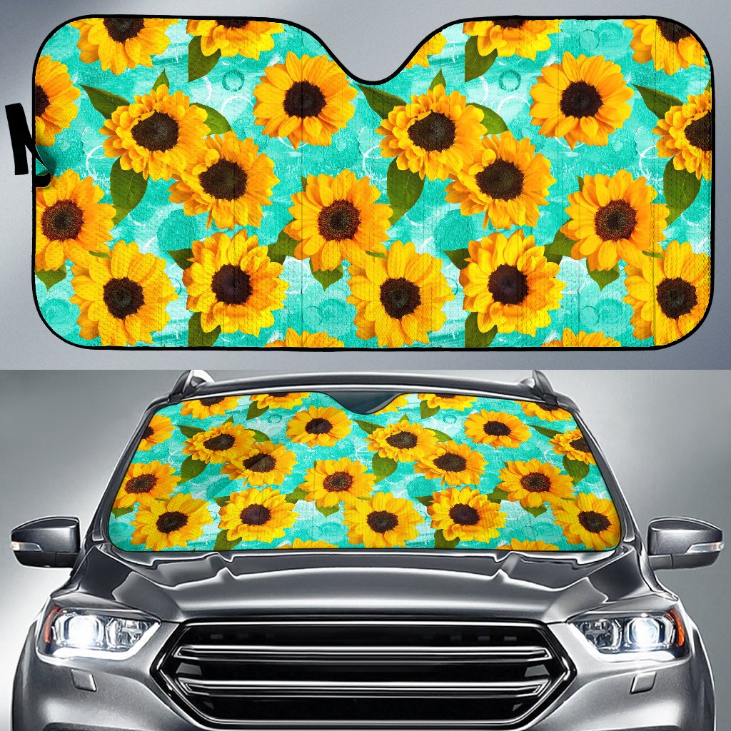 Bright Sunflower Pattern Print Car Sun Shade GearFrost