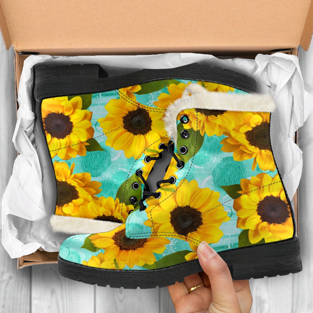 Bright Sunflower Pattern Print Comfy Boots GearFrost