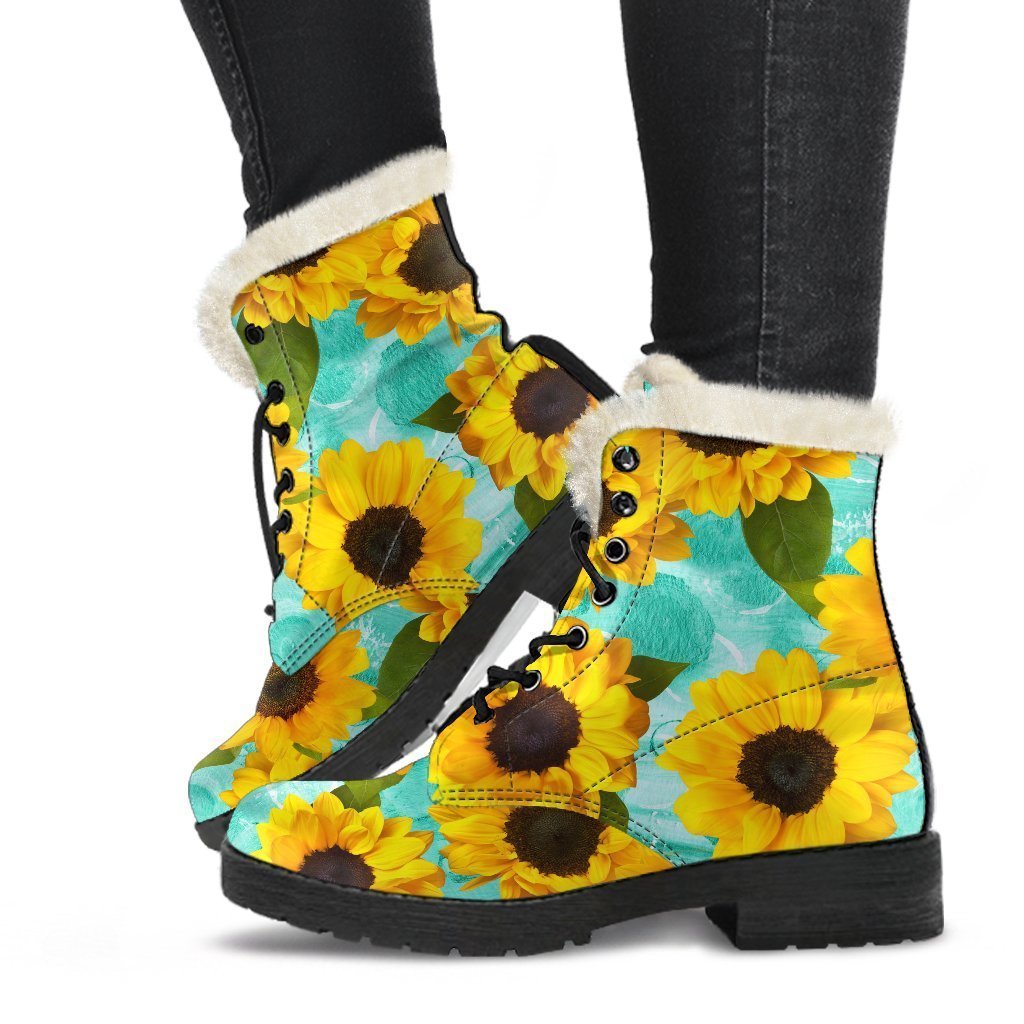 Bright Sunflower Pattern Print Comfy Boots GearFrost