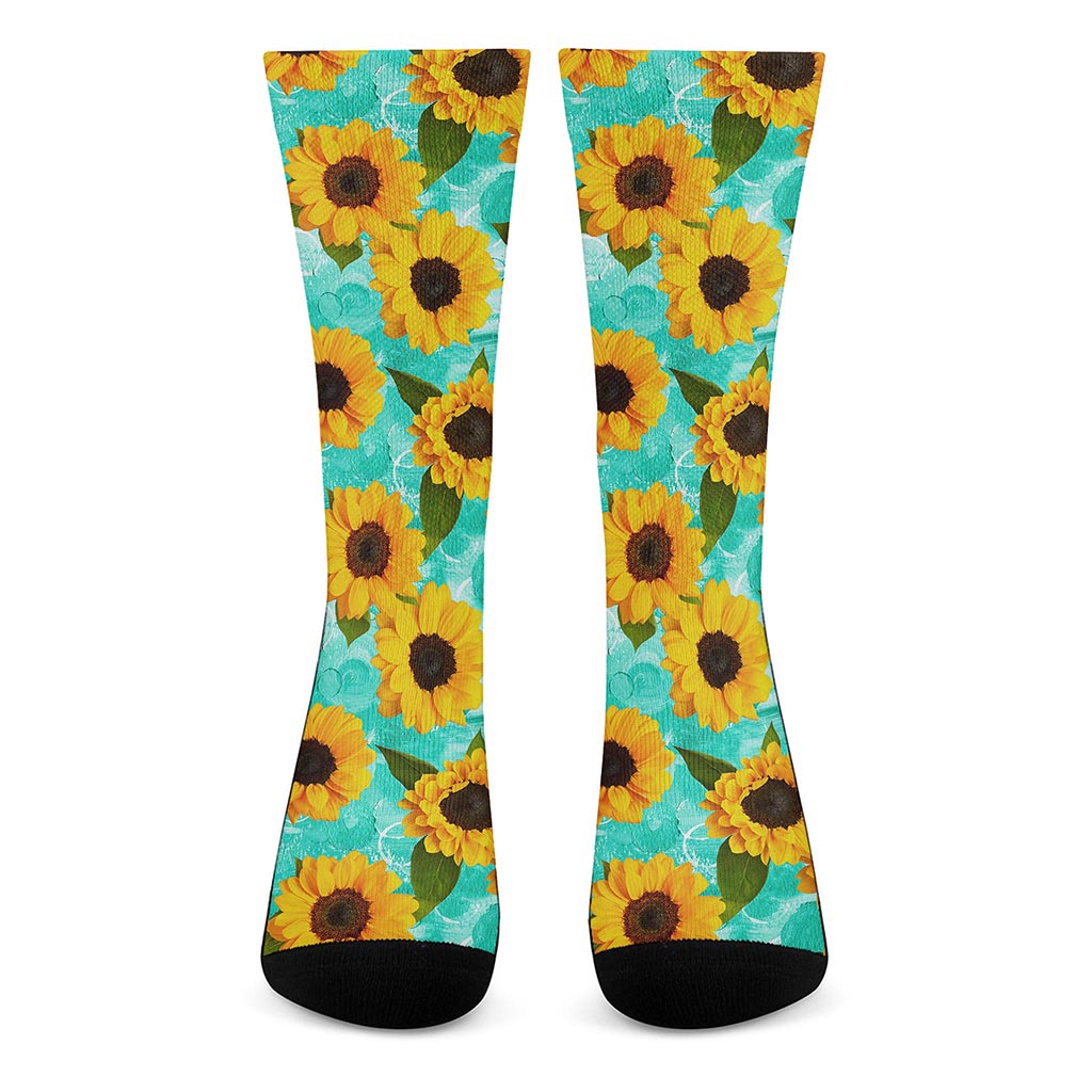 Bright Sunflower Pattern Print Crew Socks