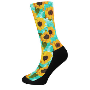 Bright Sunflower Pattern Print Crew Socks