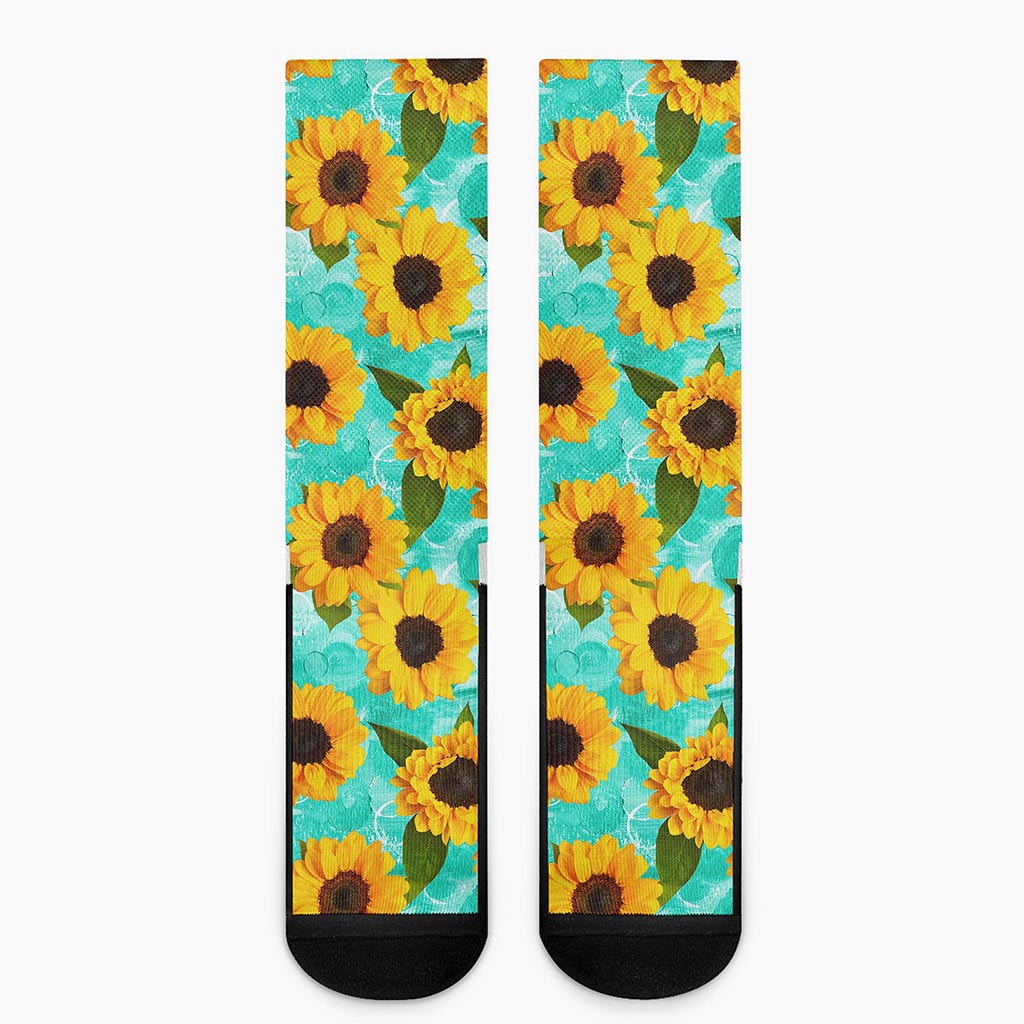 Bright Sunflower Pattern Print Crew Socks