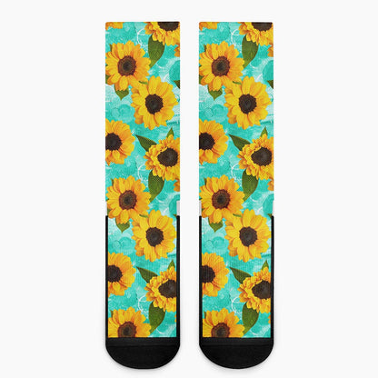 Bright Sunflower Pattern Print Crew Socks