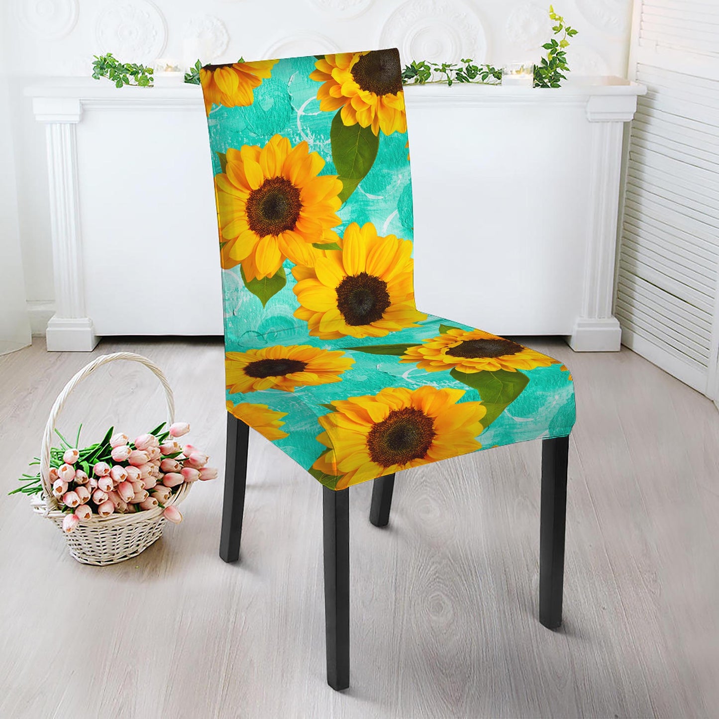 Bright Sunflower Pattern Print Dining Chair Slipcover
