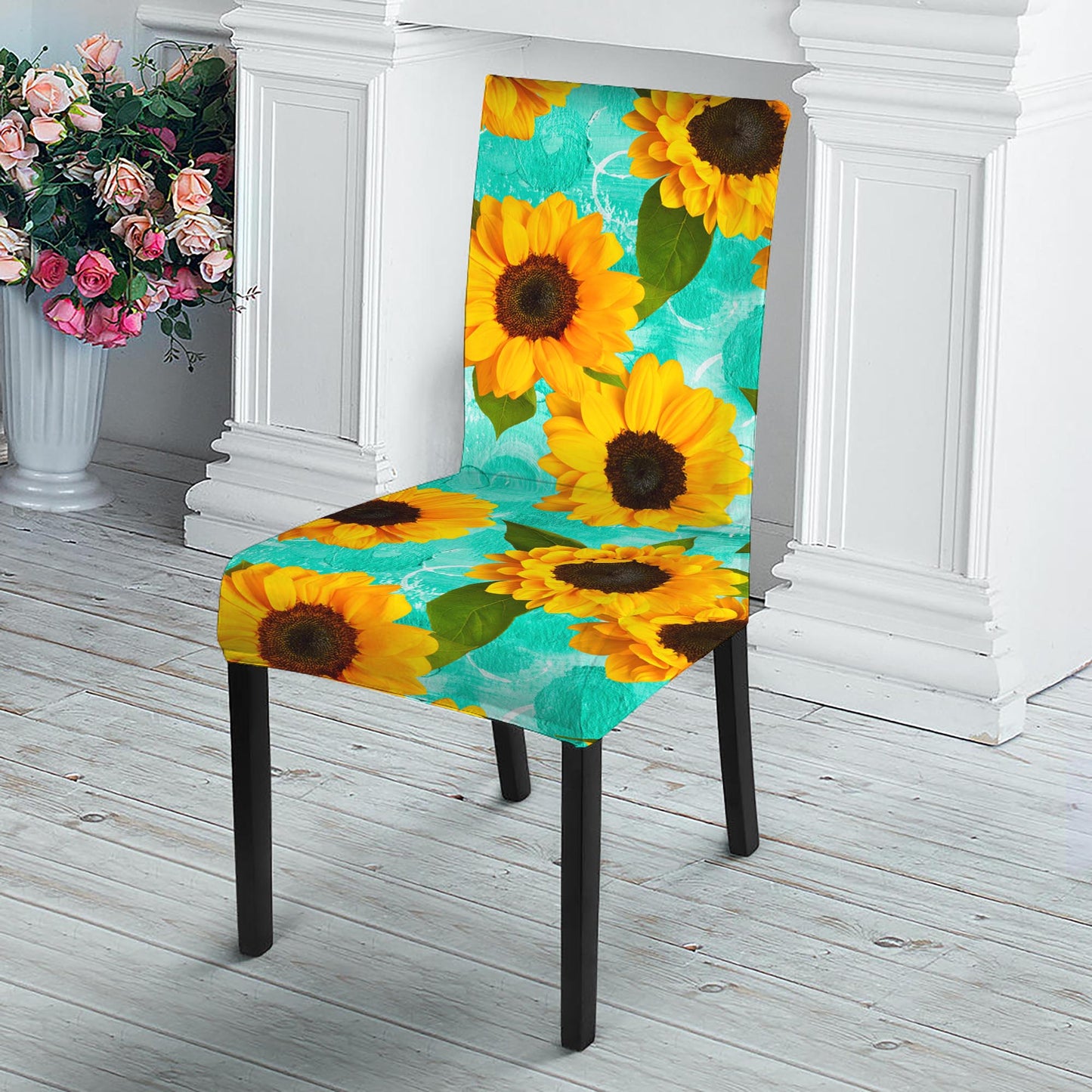 Bright Sunflower Pattern Print Dining Chair Slipcover