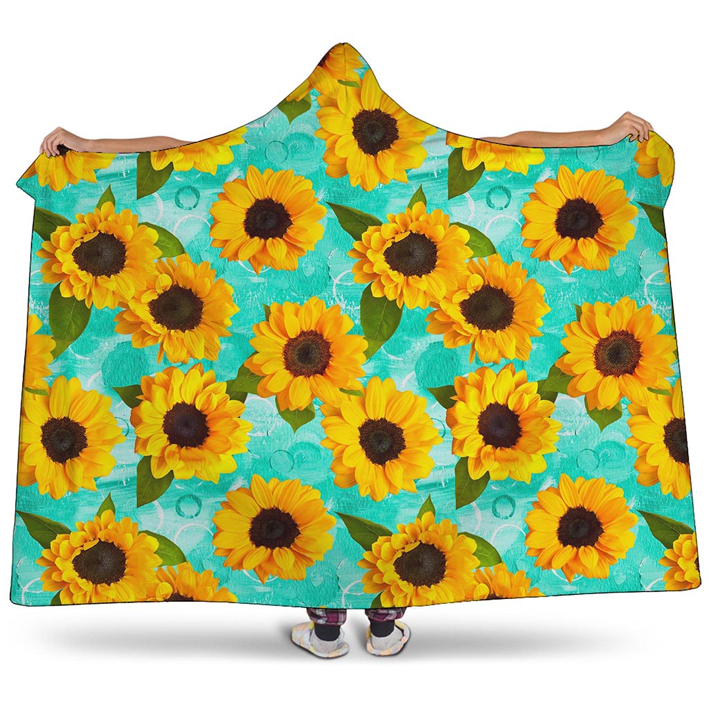 Bright Sunflower Pattern Print Hooded Blanket