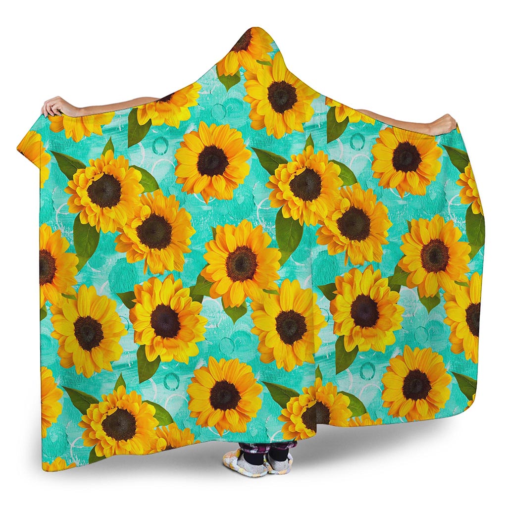 Bright Sunflower Pattern Print Hooded Blanket