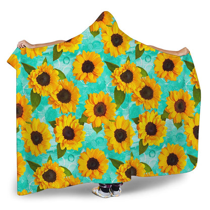Bright Sunflower Pattern Print Hooded Blanket