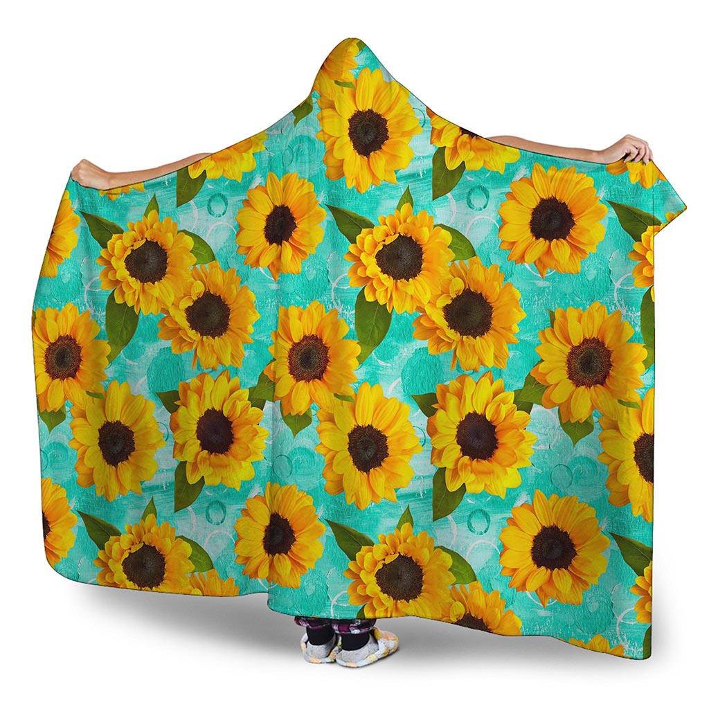 Bright Sunflower Pattern Print Hooded Blanket