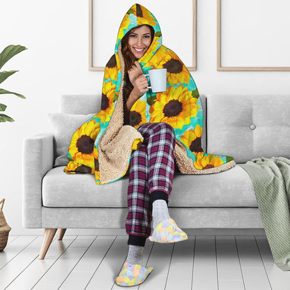Bright Sunflower Pattern Print Hooded Blanket