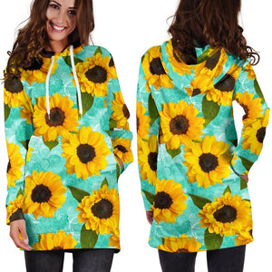 Bright Sunflower Pattern Print Hoodie Dress GearFrost