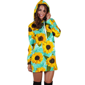 Bright Sunflower Pattern Print Hoodie Dress GearFrost