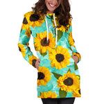 Bright Sunflower Pattern Print Hoodie Dress GearFrost