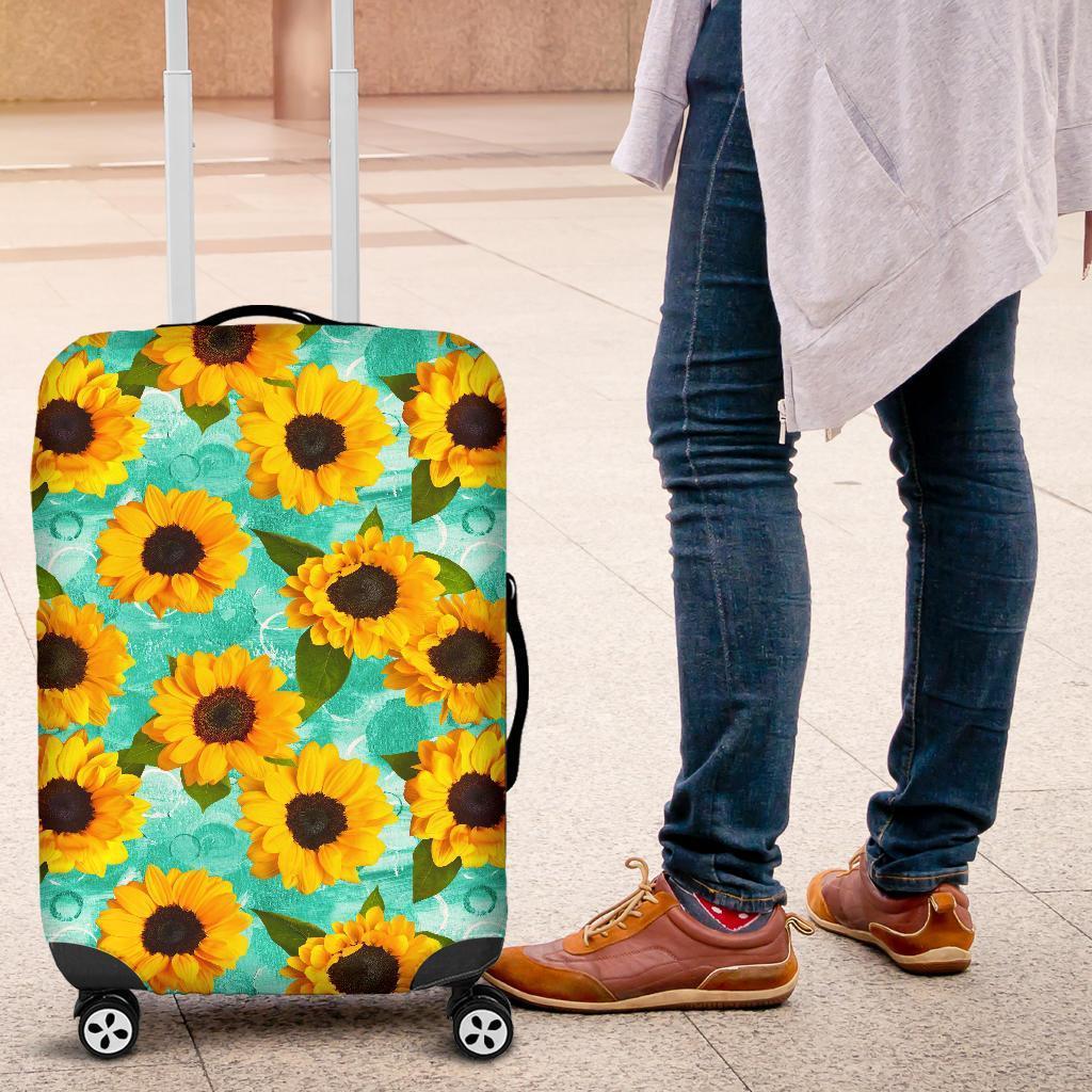 Bright Sunflower Pattern Print Luggage Cover GearFrost