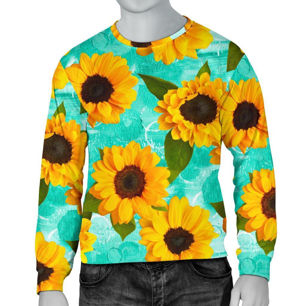 Bright Sunflower Pattern Print Men's Crewneck Sweatshirt GearFrost